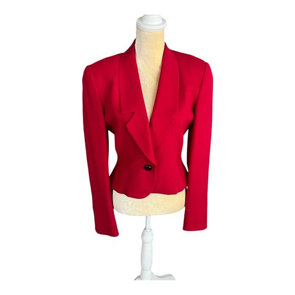 Christian Dior Vintage Red Wool Crop Blazer Size 2 - Picture 9 of 16